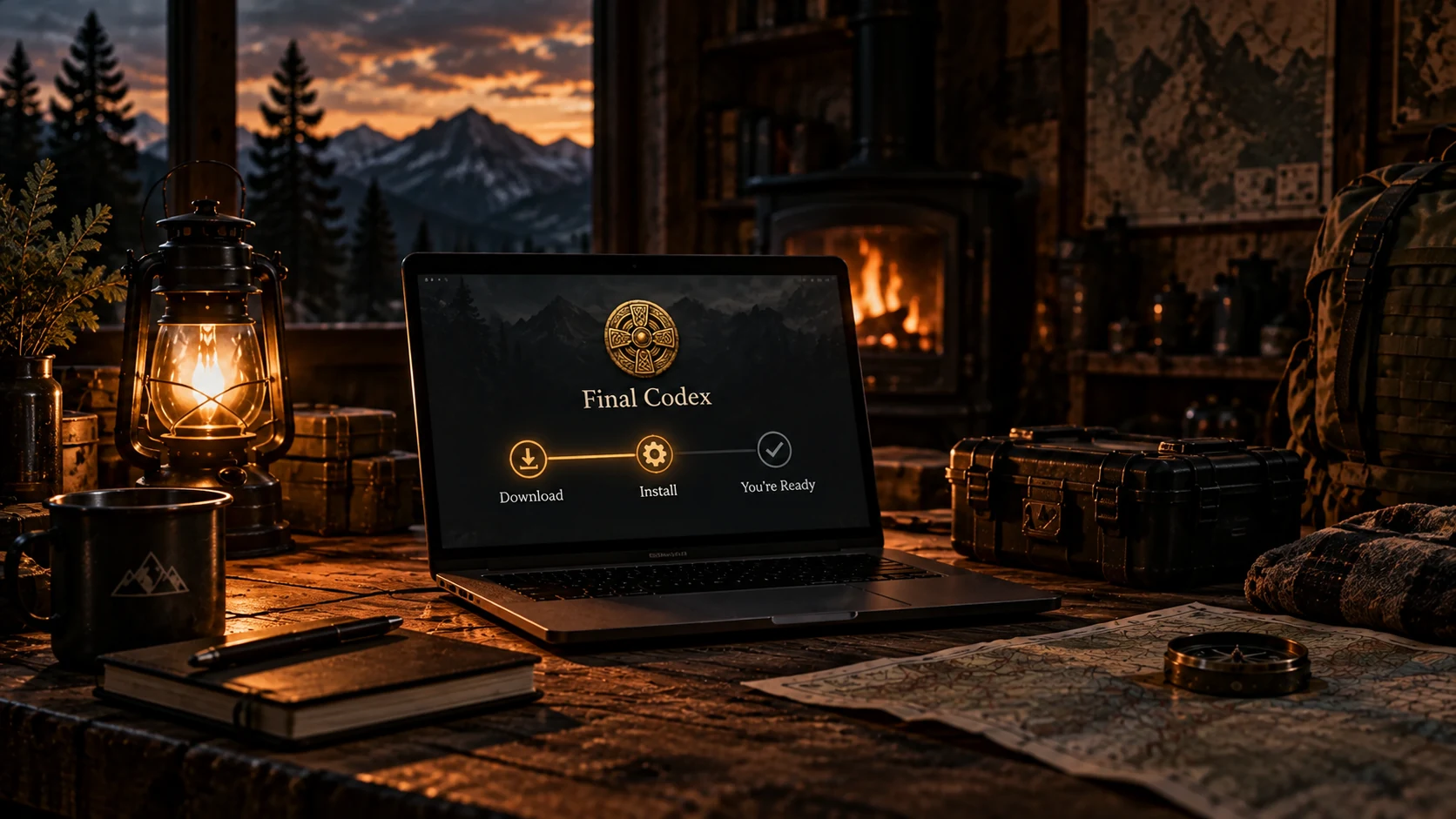 Final Codex guided installation on a laptop in an off-grid workstation